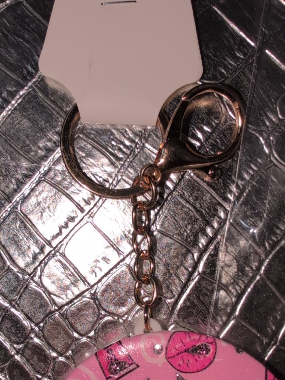 Pink Lipstick Pattern Compact Mirror Keychain - Picture 2 of 6